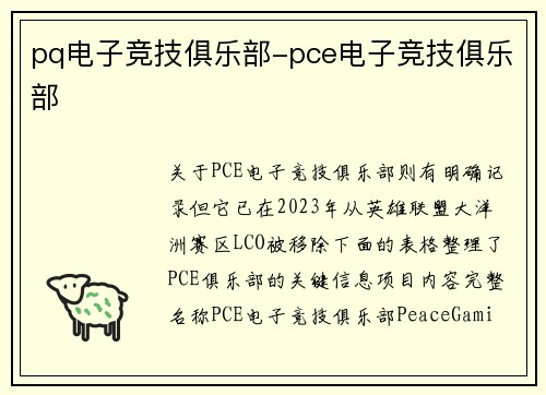pq电子竞技俱乐部-pce电子竞技俱乐部