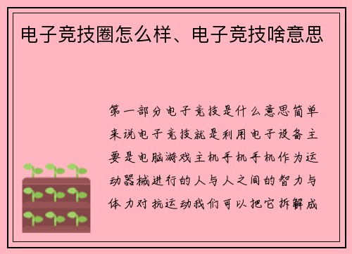 电子竞技圈怎么样、电子竞技啥意思